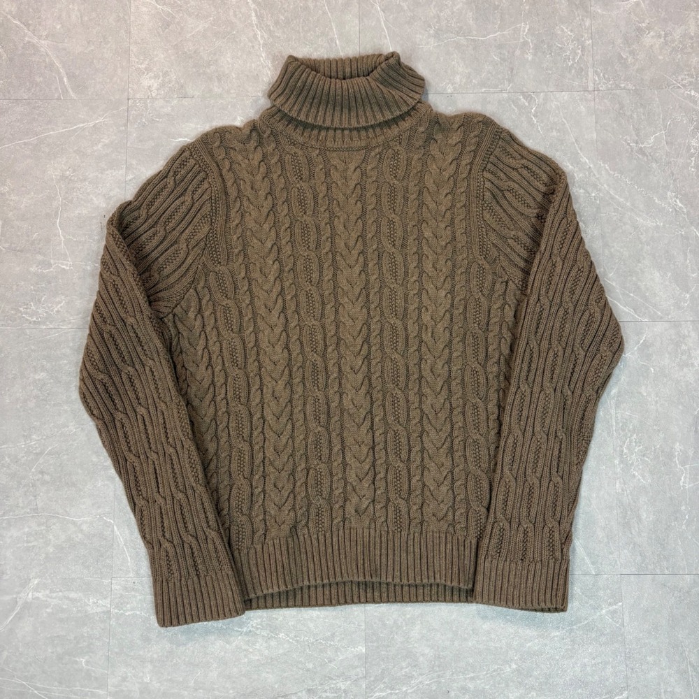 Jeanne Pierre Womens XL Brown Cable Knit Turtleneck 100% Cotton Sweater 2770